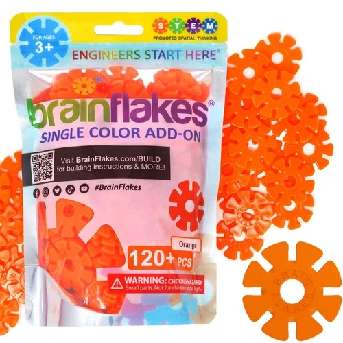 Brain Flakes Single Color Add-on - 120 Pieces - Resealable Pouch - Orange