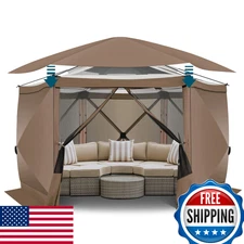 COBlZl 12x12 Pop Up Gazebo Screen Canopy Tent Camping Outdoor Shelter Brown
