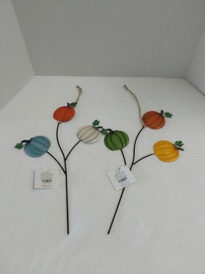 Lot X2 Hobby Lobby Fall/Autumn Pumpkins Metal Garden, Plant Or Craft Picks 15''