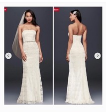 Galina Size 6 Ivory Beaded Lace Sheath with Godets Inserts Style VW9340 NWT