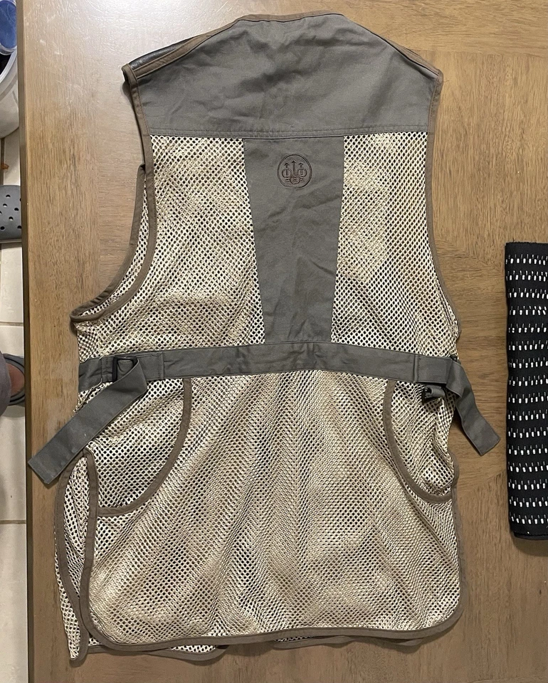 Beretta Shooting Vest Mens L Mesh Leather Brown Clays Shell Pocket Fish Large - Image 2 of 3