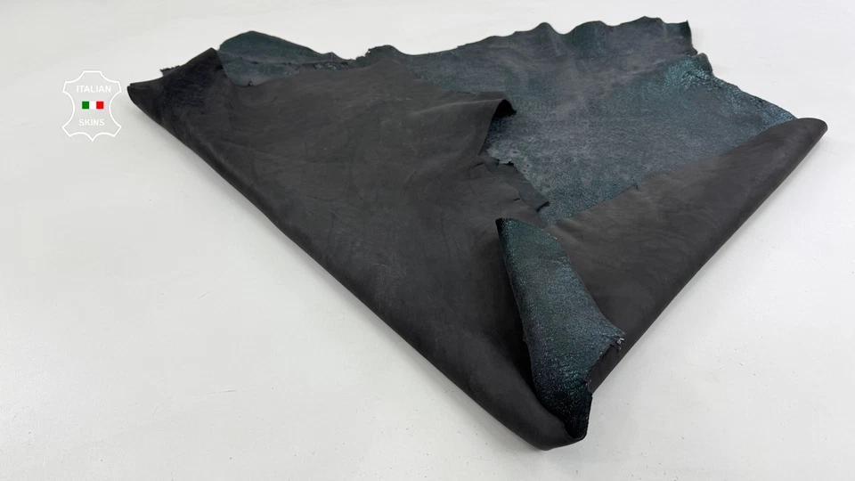 METALLIC TEAL GREEN VINTAGE Thick Soft Lambskin Leather 2 skin 14sqf 1.1mm C6805 - Image 3 of 4