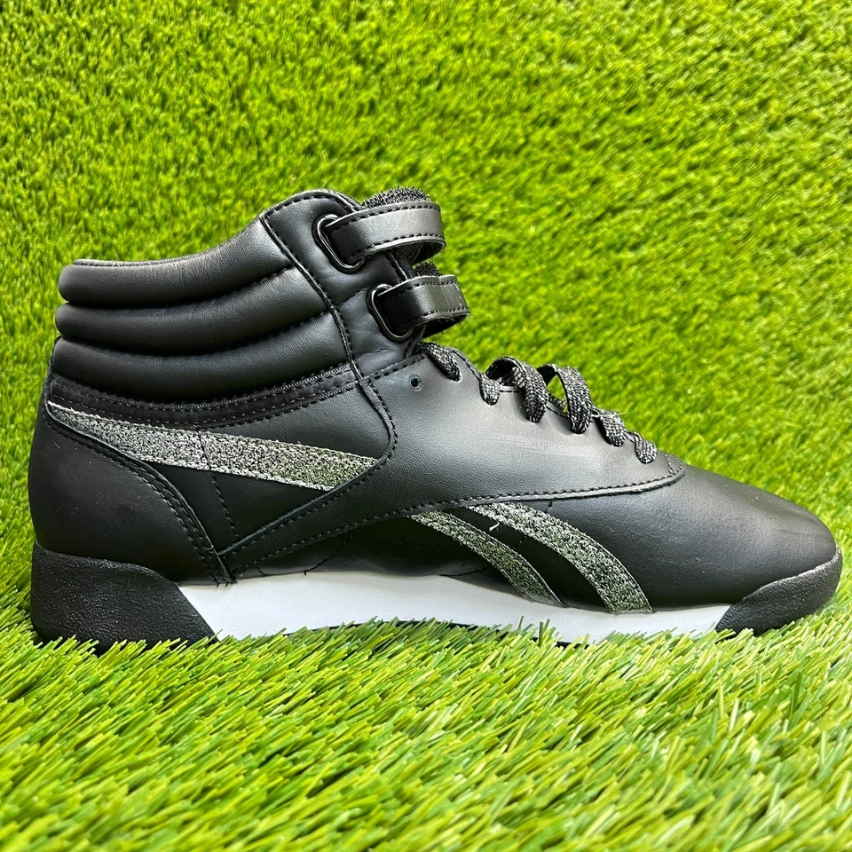 Reebok Freestyle Hi Womens Size 8 Black White Athletic Leather Shoes Sneakers - Image 4 of 4