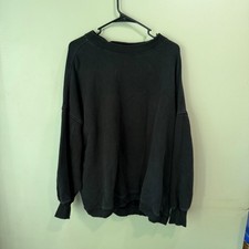 Aerie Oversized Crewneck Sweatshirt Black Waffle Knit Sleeve Panel Womens L