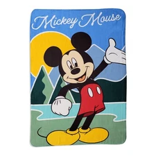 Disney Mickey Mouse BAM with Pink and Blue Comic Figures Fleece Blanket (Blue)