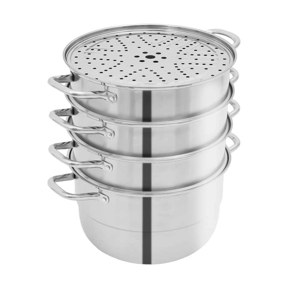 Large Capacity Steamer Cooker Pot Kitchen Cookware 3-Tier 304 Stainless Steel - Image 4 of 4