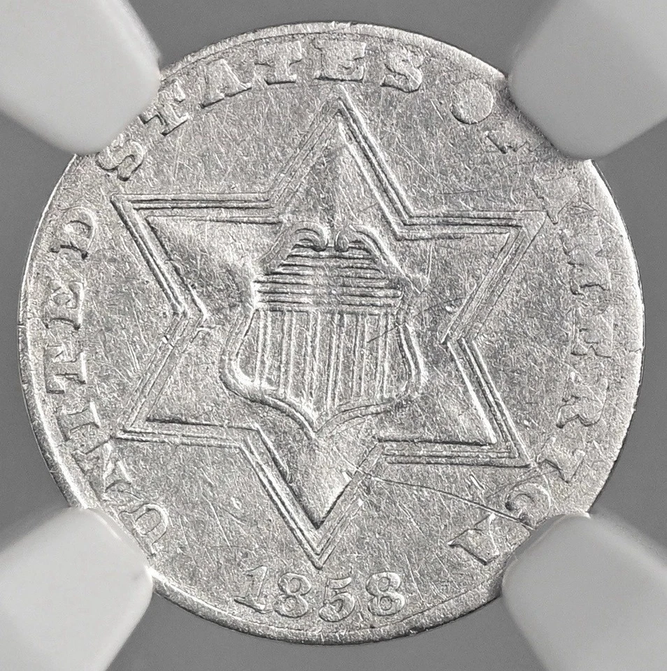 1858  3CS THREE CENT SILVER PIECE  NGC AU DETAILS "SCRATCHES"    #8404746-022 - Image 2 of 4