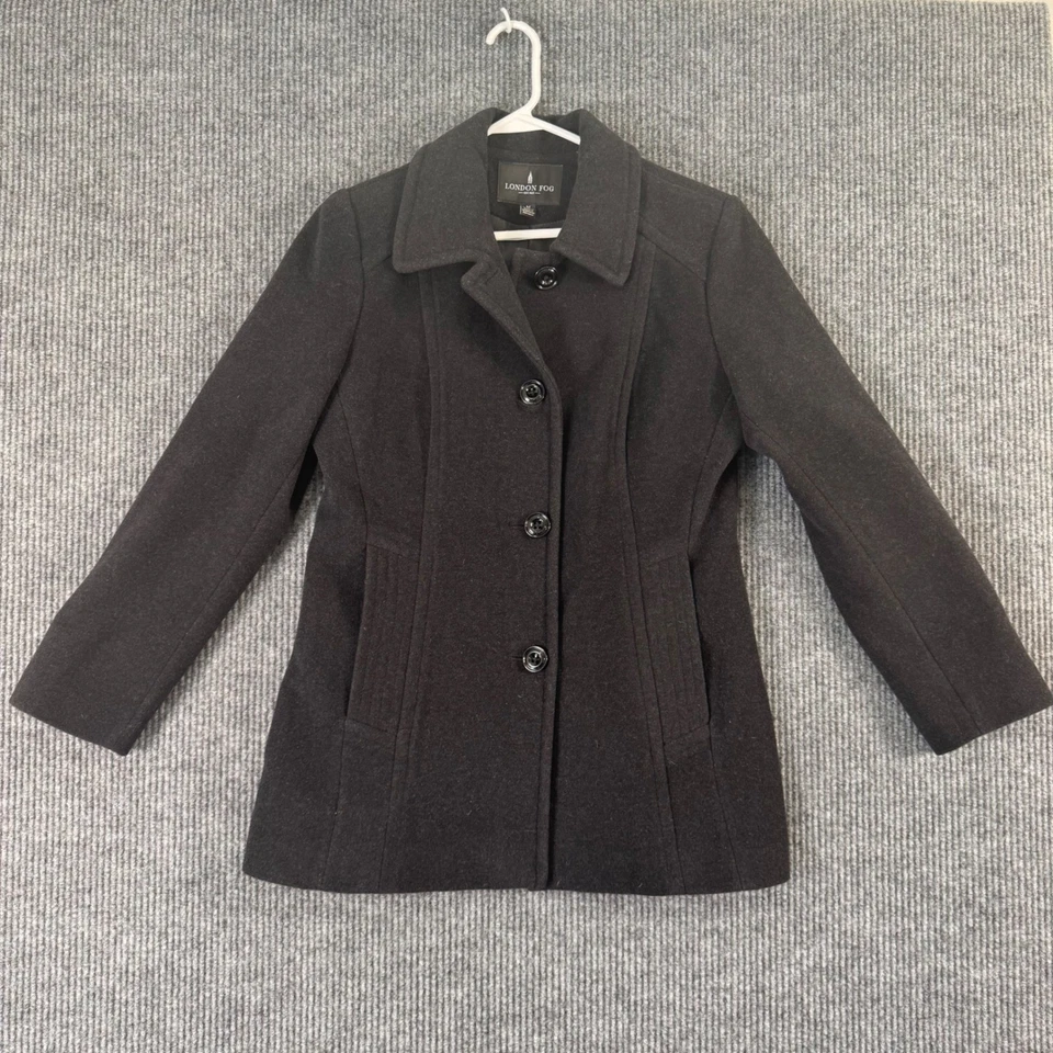 Abrigo London Fog Mezcla Lana Guisante Mujer M Gris Clásico Chaqueta de Invierno Foto 2 de 4