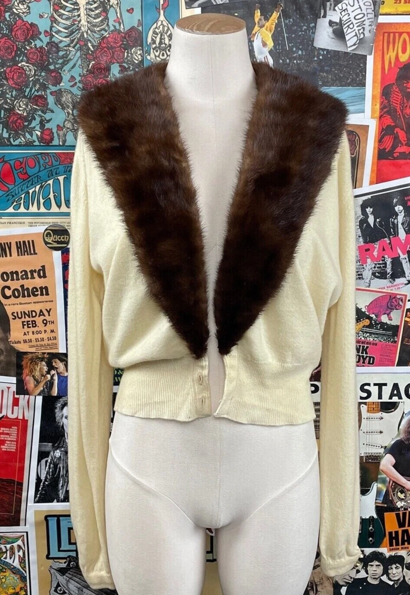 Vintage Women s 40s 50s Cream Brown Cashmere Mink Fur Collar