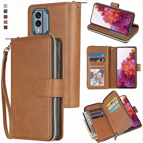 For Nokia X30 Wallet Case 9Card Zipper Slots Kickstand Flip Leather Phone Case - Picture 7 of 42