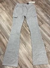 REDFOX WOMEN'S FLEECE STACKED PANTS W/ CARGO POCKETS (HEATHER GREY)