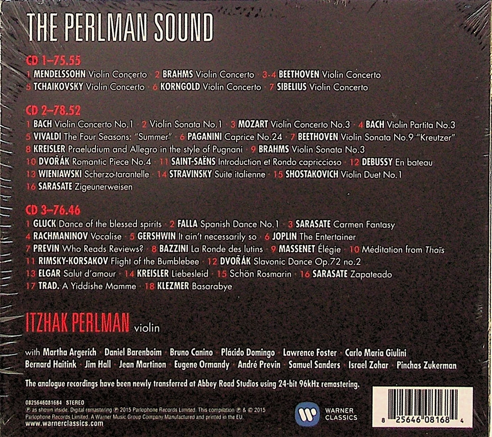 THE ITZHAK PERLMAN SOUND- Best of Violin Works/Concertos 3-CD NEW* Brahms Bach + - Image 2 of 2