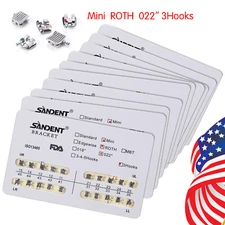 10 Packs SANDENT Dental Orthodontic MINI Metal Bracket Braces Roth 3 Hooks ns
