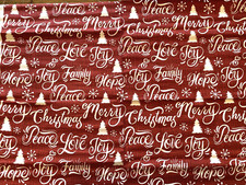 LOT 2 Fat Quarters Fabric 18x21" Red Christmas Spell Out NEW - U Get Both QTY