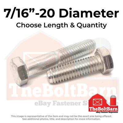 7/16''-20 Stainless Hex Cap Screws Fine Thread Hex Bolts (Choose Length & Qty)