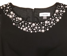 RTLS $170 CALVIN KLEIN BLACK W/ PEARLS FITTED DRESS SZ 10P