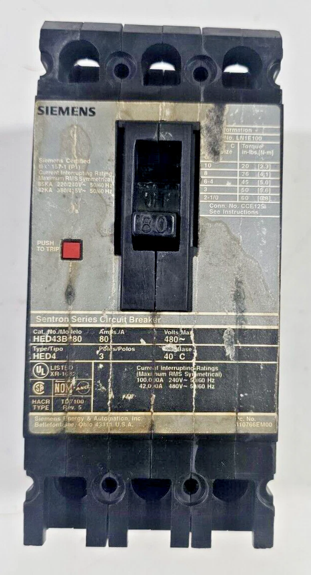 SIEMENS HED43B080 Used Working Power Distribution Circuit Breaker