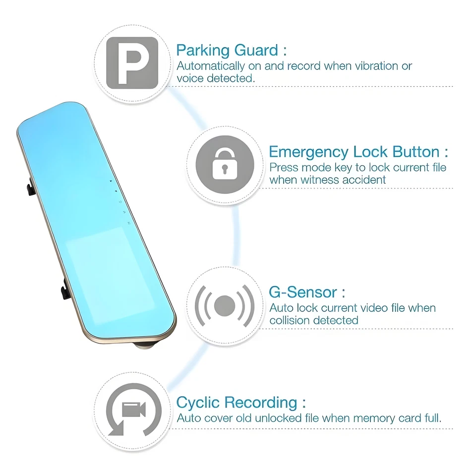 Car DVR Review Mirror Total 2 lens Camera  HD 1080P Digital Video Recorder 4.3" - Image 4 of 4