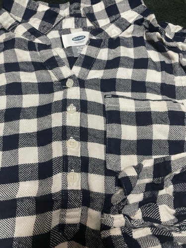 ⭐️ Old Navy Girls White And Navy Plaid Long Sleeve Shirt Size XL 14 Regular - Picture 5 of 10