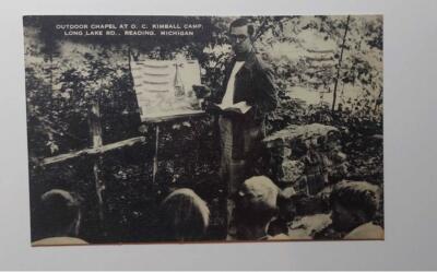 Postcard O.C.Kimball  Camp Long Lake Rd. Reading Michigan Outdoor Chapel
