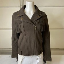 Wrangler Suede Leather Fringe Sleeves Jacket Women's Size S Dark Brown
