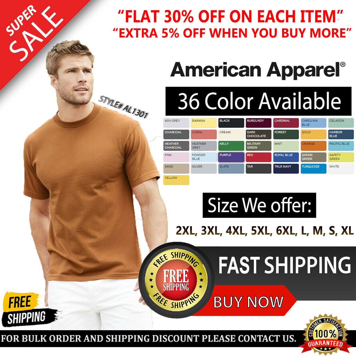 AAA Alstyle Mens Plain Short Sleeves Tee Blank T-Shirt Casual T