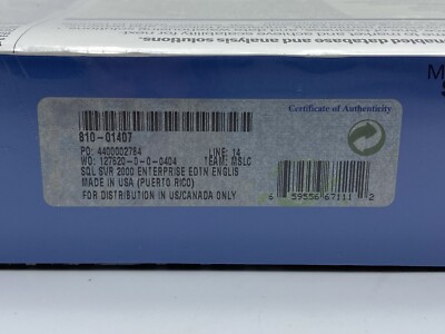 Microsoft SQL Server 2000, SKU 810-01407, Sealed Retail Box, 1-Processor License