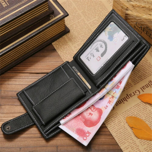 Mens Wallet Black Bi Fold with Top Layer Cowhide Leather Card Slots Coin Pocket - Picture 10 of 12
