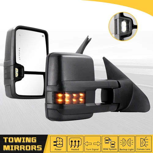 Tow Mirrors Power Heated LED Signals BSM Smoked Lens for 2007-2021 Toyota Tundra