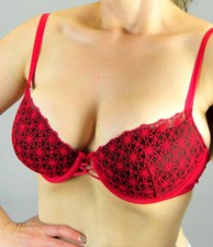 CHRISTMAS RED burlesque Embroidered Cup underwire Cleavage Bra BNWT sz 36C