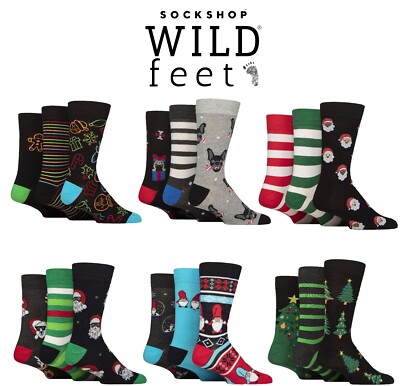 Men's Christmas Socks 3 Pair Bamboo Patterned with Gift Tag - SOCKSHOP Wildfeet