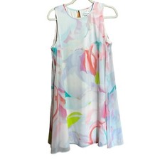 Calvin Klein Dress Womens 14 Multicolor Floral Watercolor Artsy Sleeveless Shift