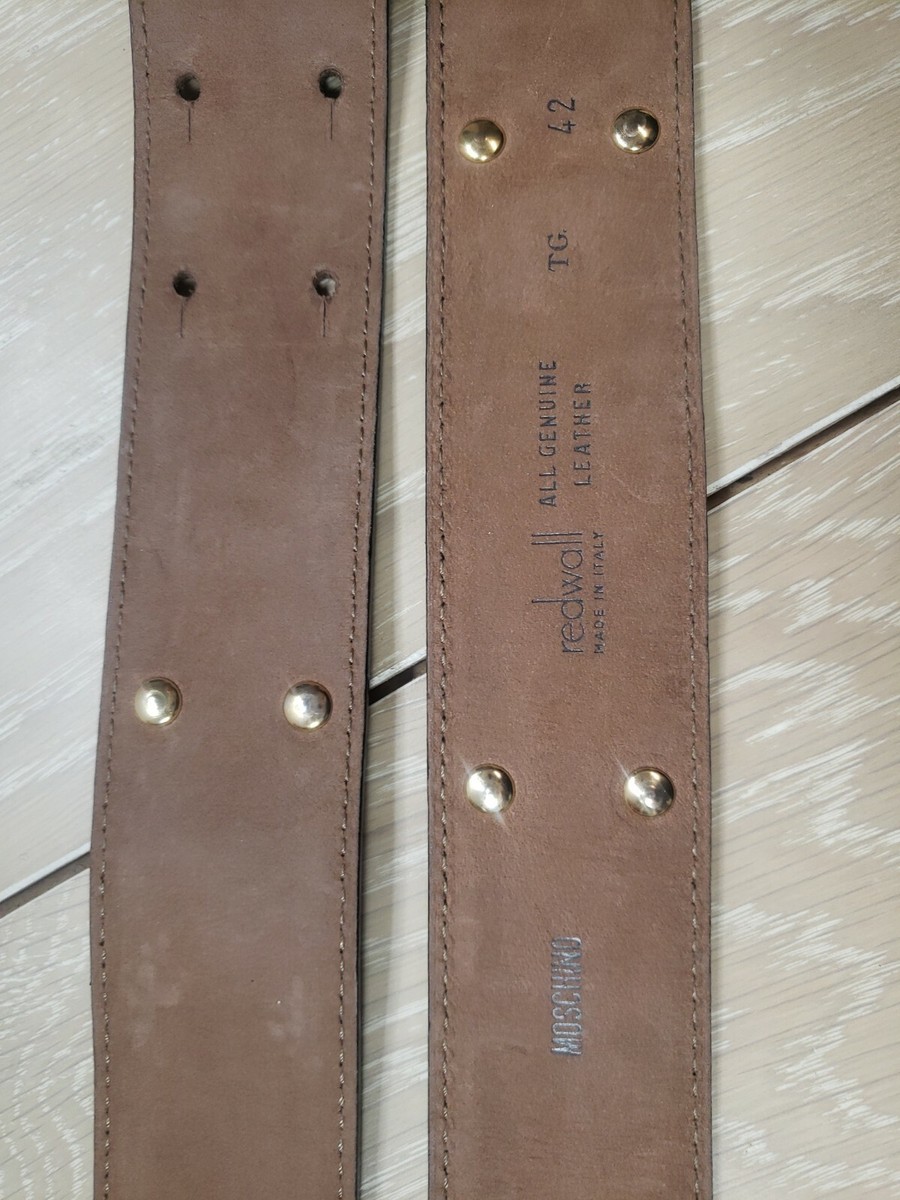 Vintage Moschino 28K Gold Redwall Italy Black Leather Belt Women\'s 28\