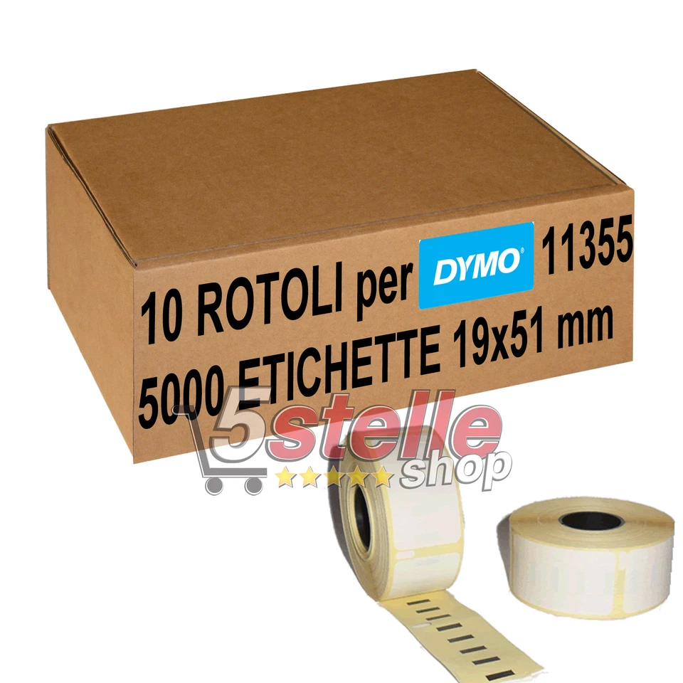 10 x ROTOLI ETICHETTE ADESIVE DYMO 11355 19x51 mm STAMPANTE LABELWRITER 400 450