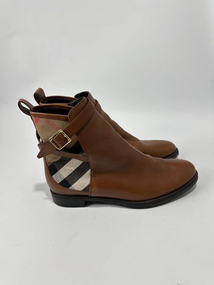 Burberry коричневая кожа и чек холст пряжка детали ботильоны размер 38 ЕС - Изображение 3 из 4