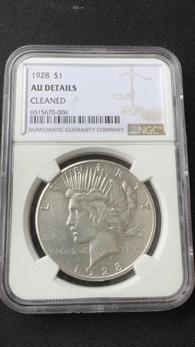 1928- SILVER PEACE DOLLAR COIN AU DETAILS NGC GRADED ~FAST SHIPPING~