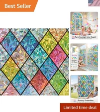 Rainbow Stained Glass Window Privacy Film – 3D Colorful Cling, 17.5x78.7