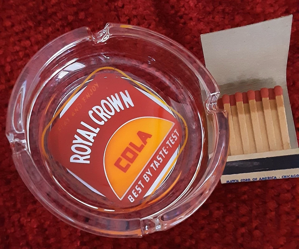 Vintage Royal Crown Cola RC Cola Glass Ashtray & Full 1940's WWII Matchbook - Image 2 of 3