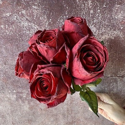 6pcs Mixed Color Artificial Rose Bouquet, Bulgarian Dried Burned Roses, ABS Wedd