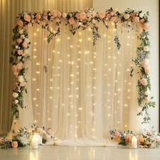 Tulle Backdrop Curtain with Lights String 10FT X 8FT Champagne Sheer Tulle Ba...