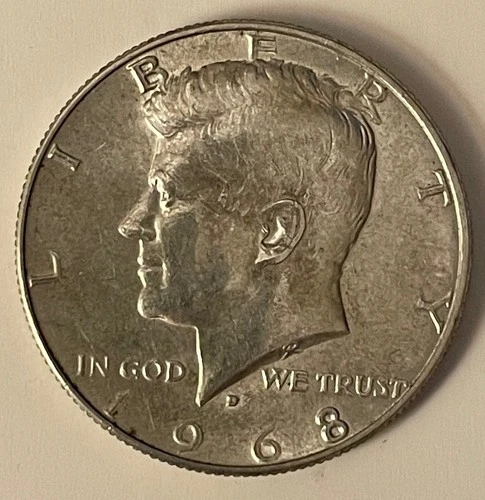 A 1968 D Kennedy Half Dollar 40% SILVER US Mint "Circulated" ungraded "good"