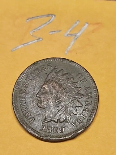 1869  Indian Head Cent VF Details Environmental Damage Lot3-4