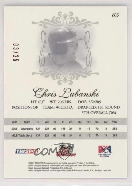 2007 TRISTAR Elegance Red /25 Chris Lubanski #65 - Image 2 of 2