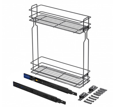 Ausziehbarer zweistufiger Drahtkorb Soft Close anthrazit mit schwarzen Kufen 150-300 mm