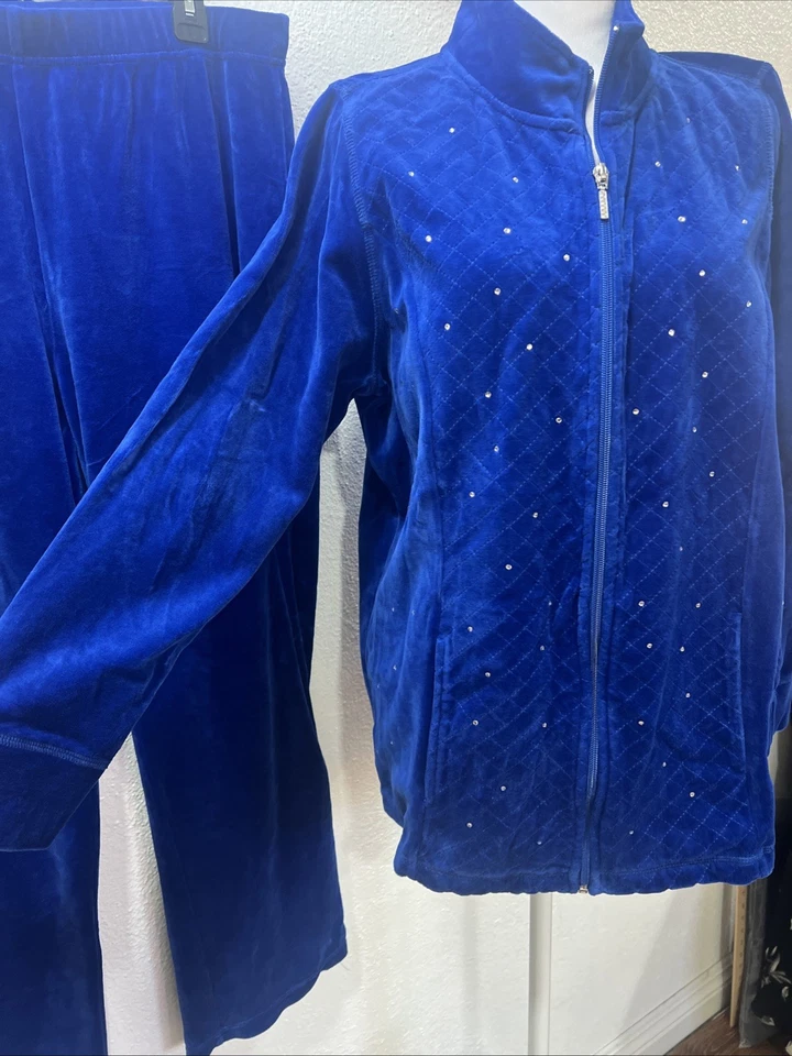 Chaqueta y pantalones de terciopelo Quacker Factory pedrería cremallera talla L Cottagecore Foto 3 de 4