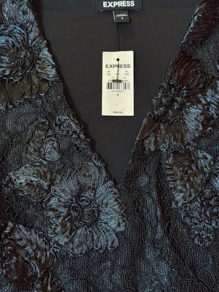 $98 Talla Pequeña ❤️ Precioso Body Express Para Mujer Negro Floral Bordado Foto 3 de 4
