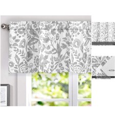 Light Filtering Floral Curtain Valance - Grey Lined 52"w x 18"l Rod Pocket