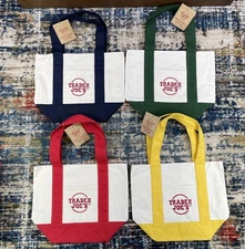 Trader Joe's Mini Canvas Tote Bags Set Red Blue Green Yellow limited CHRISTMAS