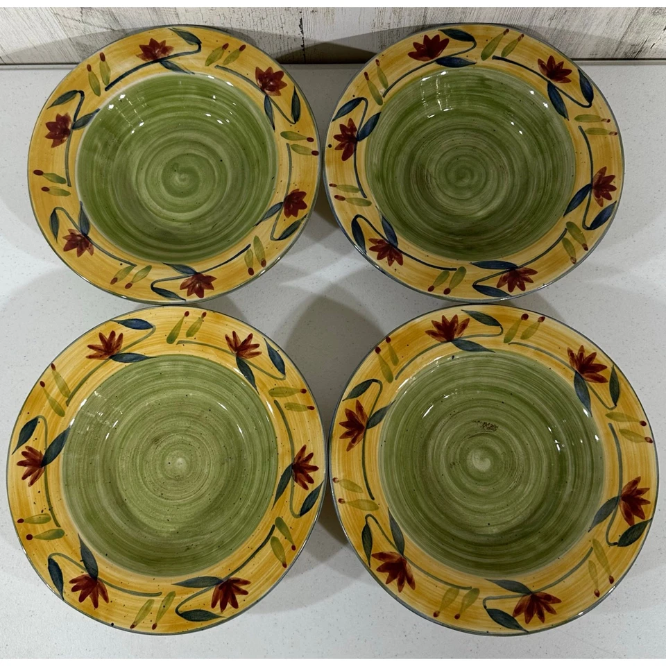 Pier 1 Elizabeth Juego de 4 cuencos de sopa de gres pintado a mano de 9,5" florales Foto 2 de 4