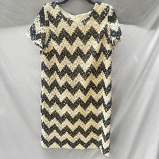 Women’s Talbots Crochet Shift Short Sleeve Dress Size 12 Black Ivory Chevron
